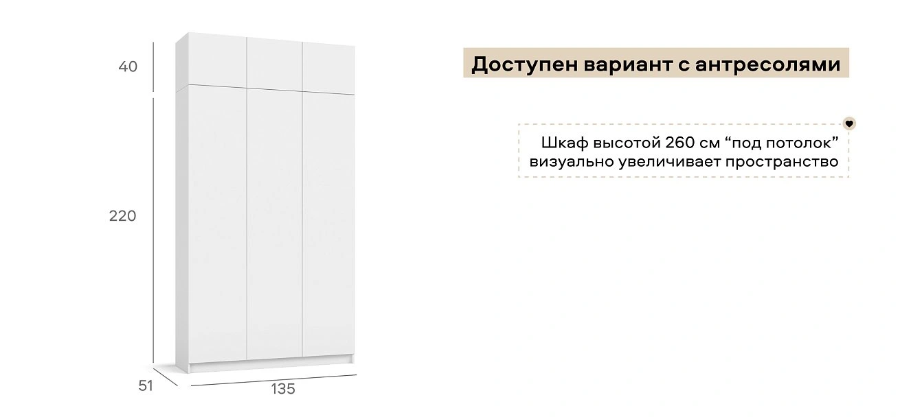 Идея 135 шкаф распашной 3Д Белый