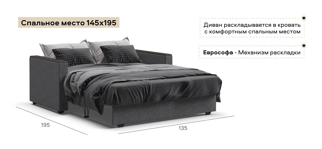 Диван Атланта двухместный Рогожка Мальмо серый