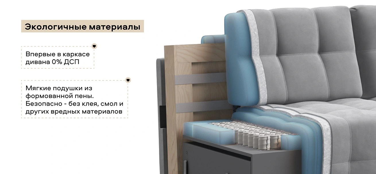 Диван Босс ХО велюр Монолит сталь / Дымчатый Крафт