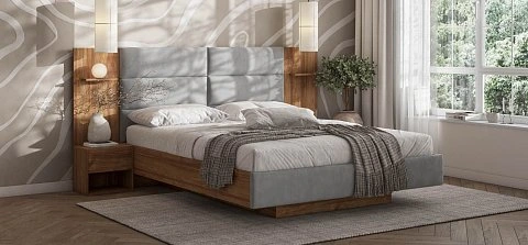 Босс Лофт Кровать+ПМ 160*200 велюр Монолит сталь, Орех селект 2