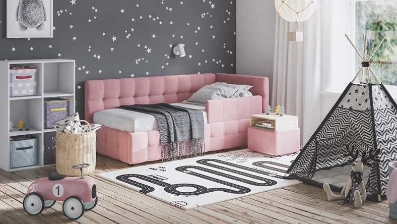 Босс Мини Кровать+ПМ 90*200 велюр Монолит розовый