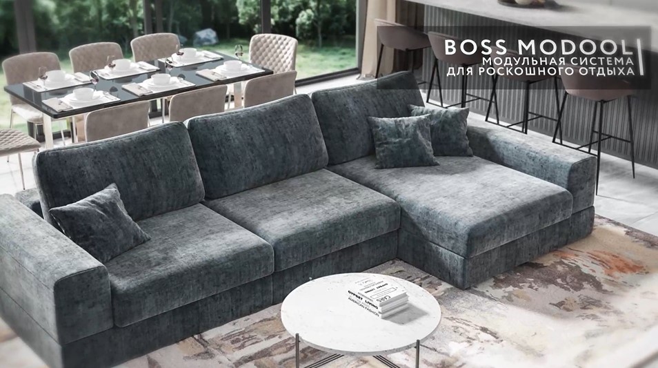 Угловой диван-кровать Босс Модуль ХЛ Шенилл Смарт кварц