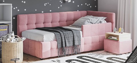 Босс Мини Кровать+ПМ 90*200 велюр Монолит розовый 2