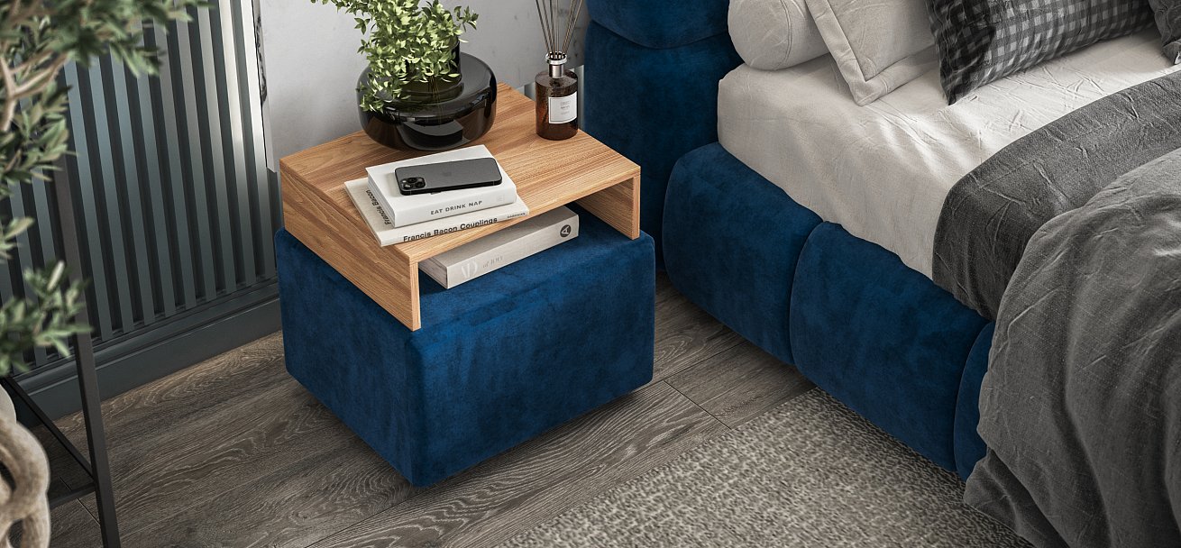 Тумба Босс велюр Монолит синий, Орех селект