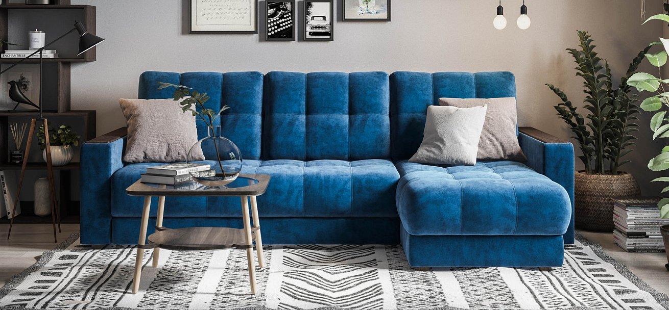 Угловой диван Босс Классик велюр Монолит синий