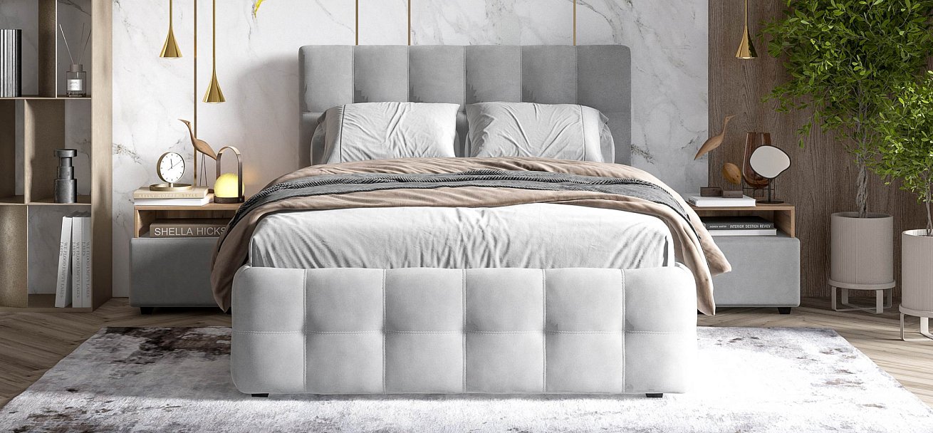 Босс Кровать+ПМ 140*200 велюр Монолит сталь