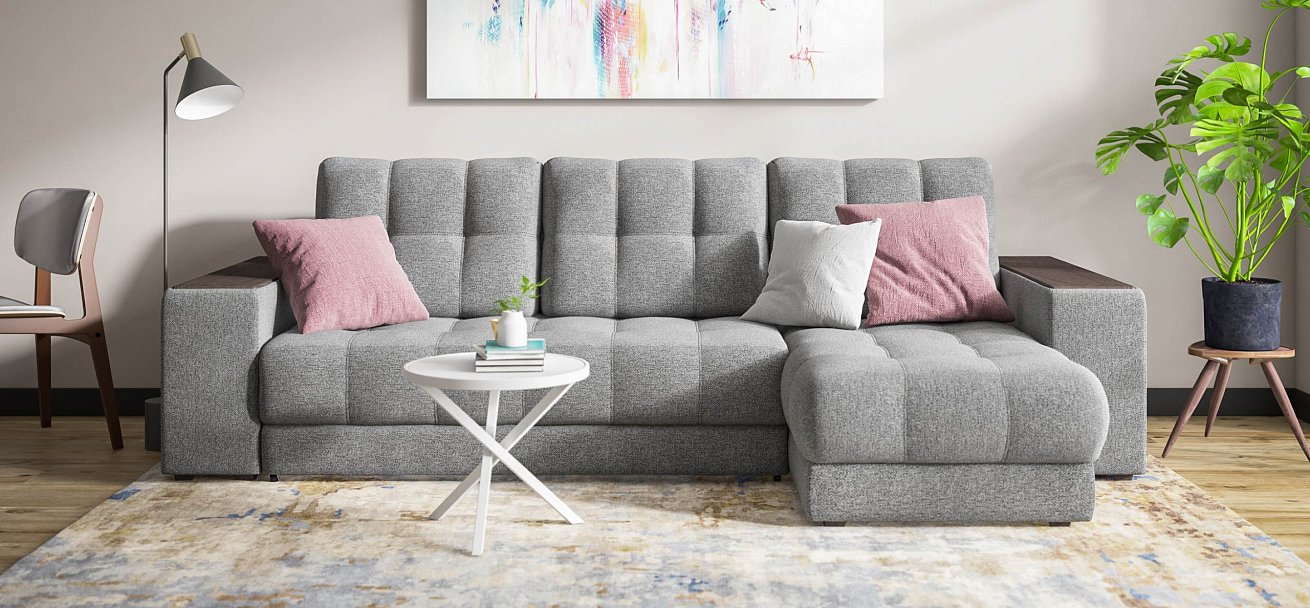 Угловой диван Босс ХЛ Рогожка Мальмо серый