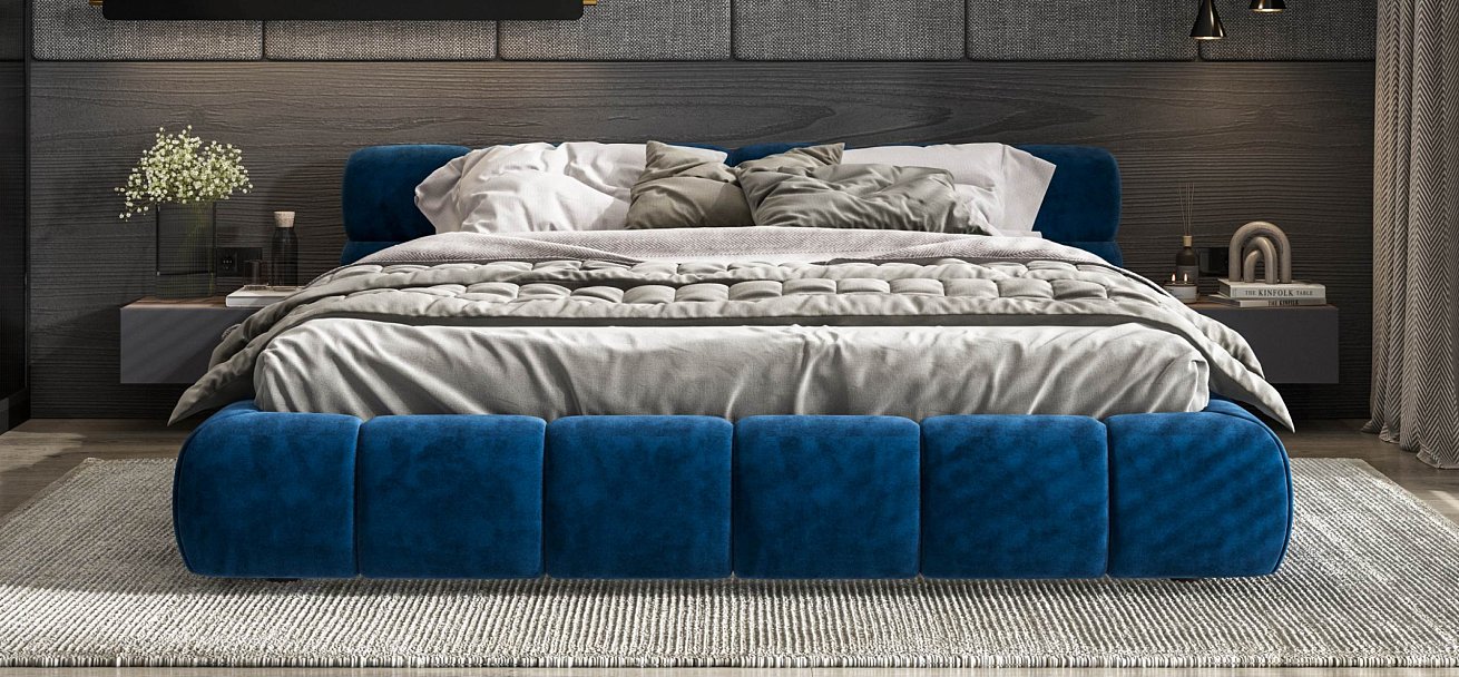 Босс Дрим Кровать+ПМ 180*200 велюр Монолит синий