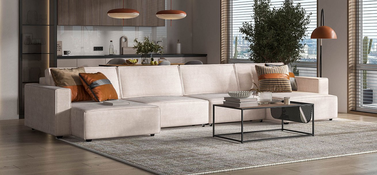 П-образный диван Босс Софт Модуль Вельвет Корд бежевый