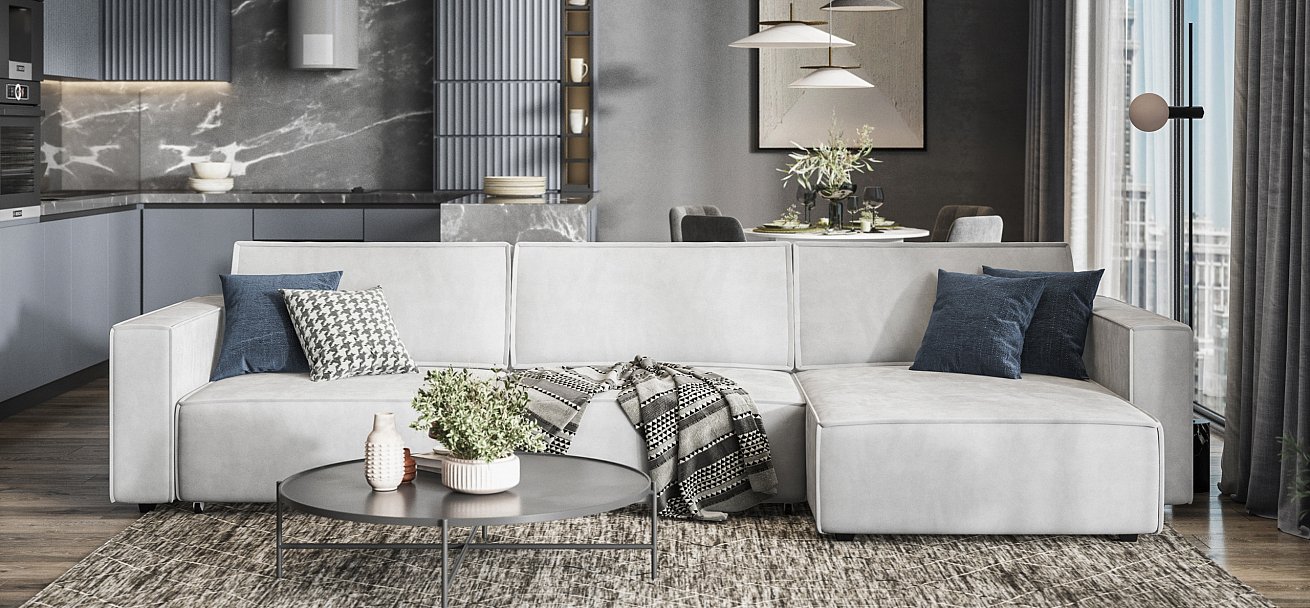 Угловой диван Босс Софт Модуль Макс велюр Монолит сталь