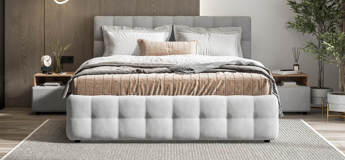 Босс Кровать+ПМ 180*200 велюр Монолит сталь