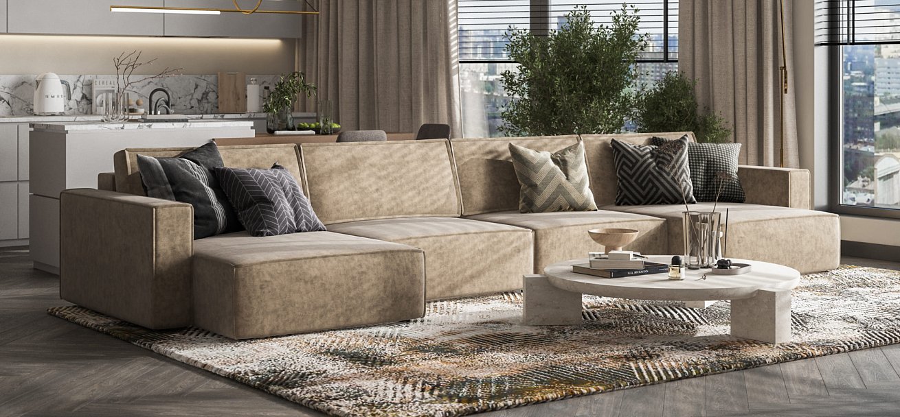 П-образный диван Босс Софт Модуль велюр Роял тауп