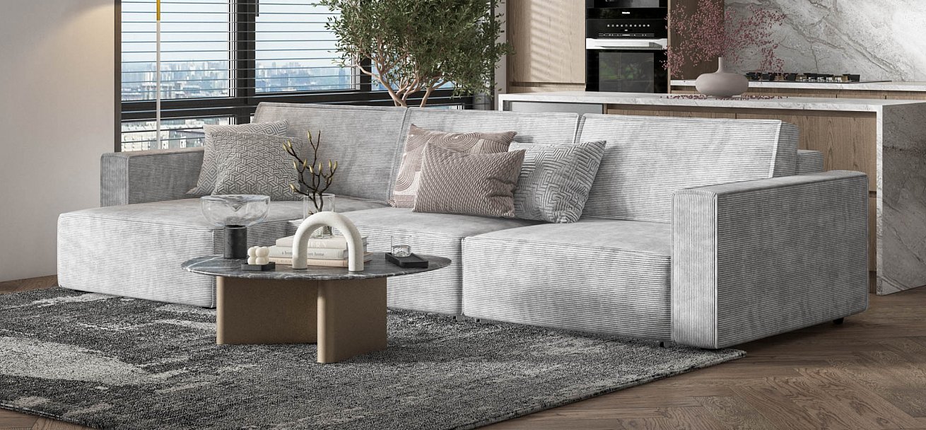 Угловой диван Босс Софт Модуль Макс Вельвет Корд серый