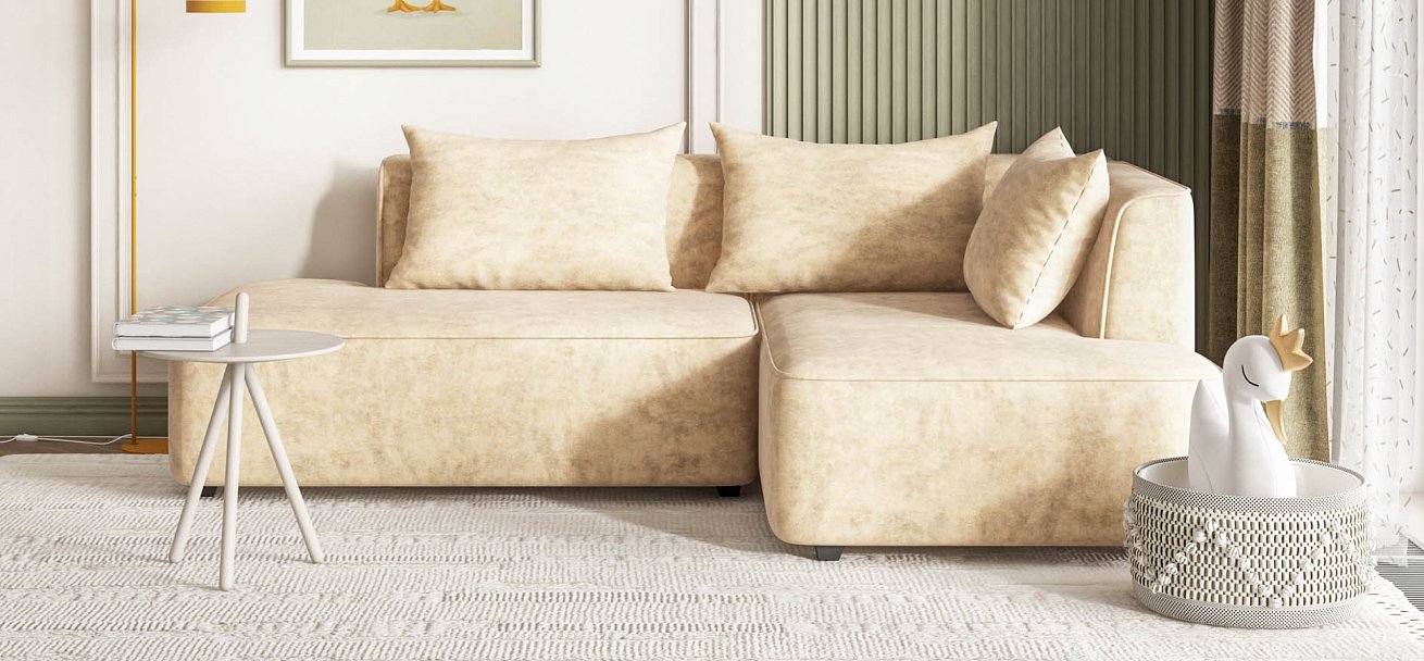 Угловой диван правый Кинг Твин велюр Роял шампань