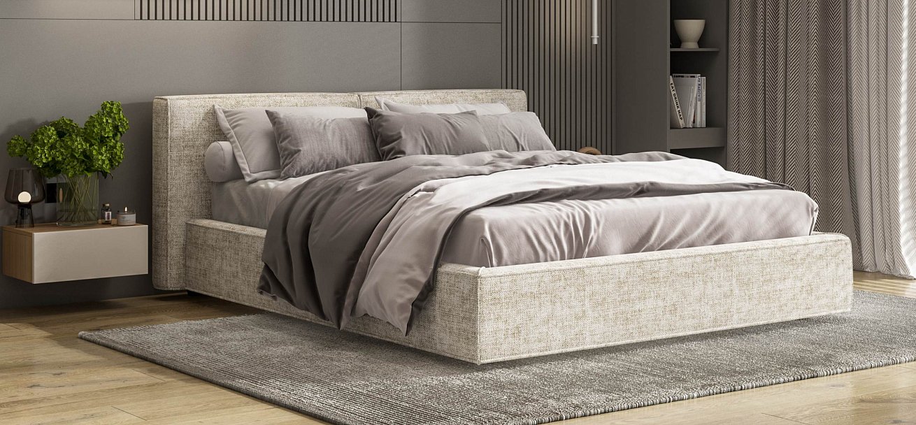 Норд Кровать+ПМ 160*200 Шенилл Смарт кварц