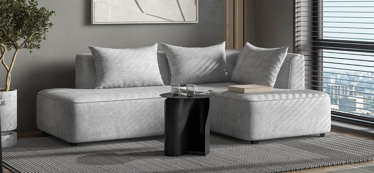 Диван угловой правый Кинг Твин Шенилл Клауд серый