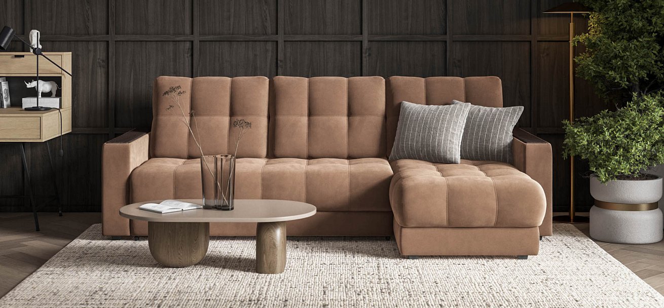 Угловой диван Босс Классик велюр Монолит мокко