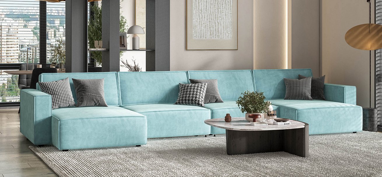 П-образный диван Босс Софт Модуль велюр Монолит аква