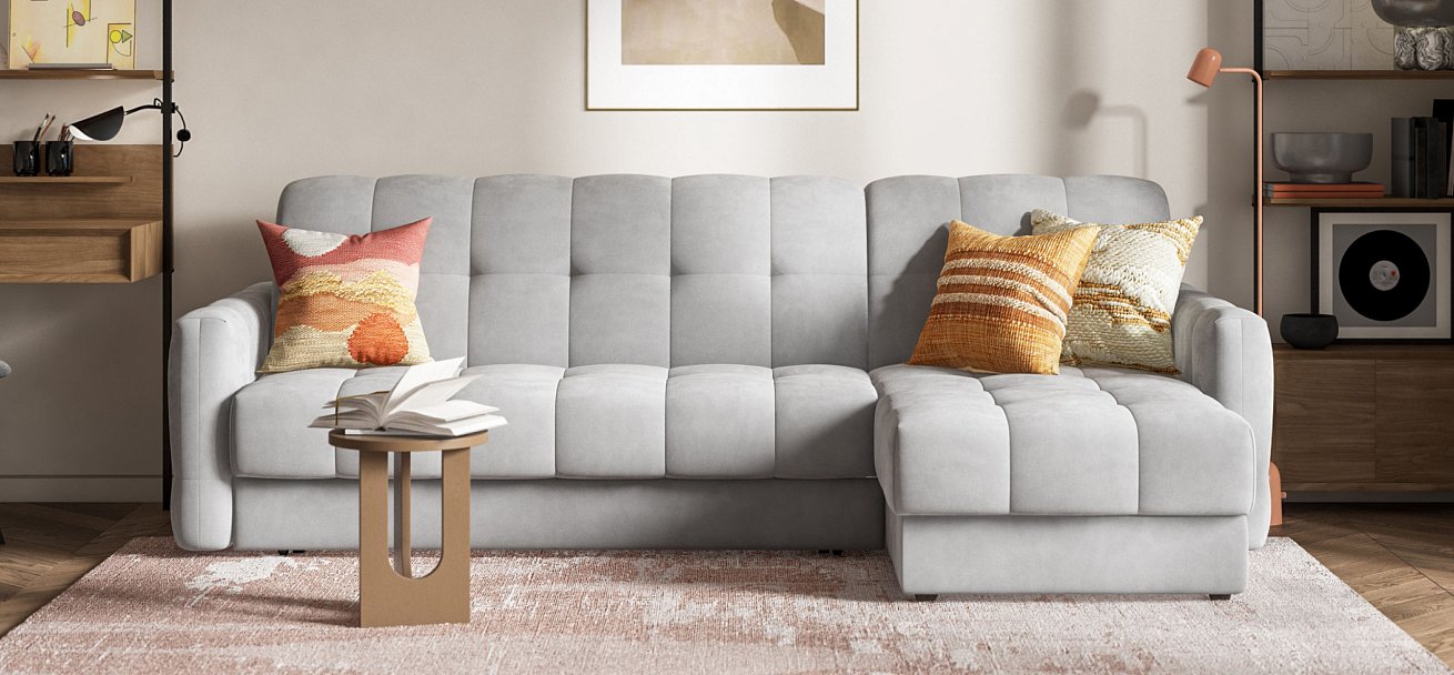 Угловой диван Босс Слип 160 велюр Монолит сталь