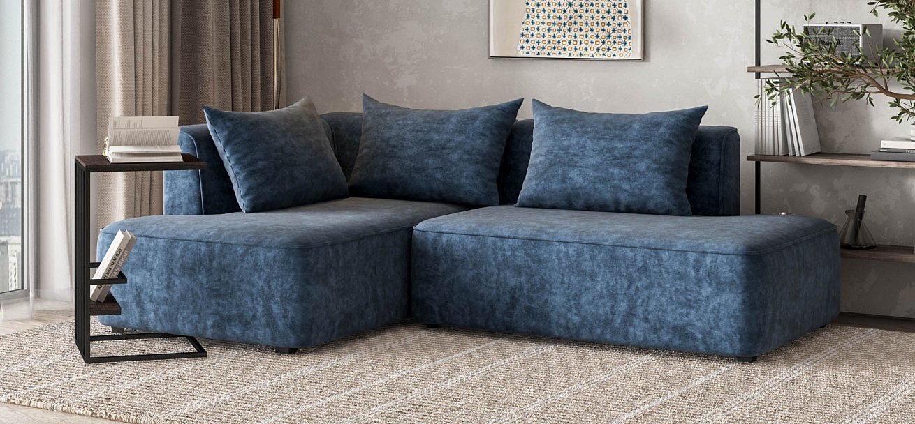Угловой диван левый Кинг Твин велюр Роял синий