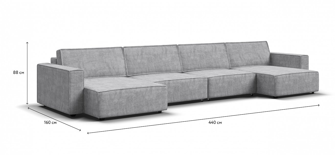 П-образный диван Босс Софт Модуль Вельвет Корд серый