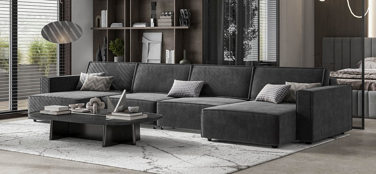 П-образный диван Босс Софт Модуль Вельвет Корд графит