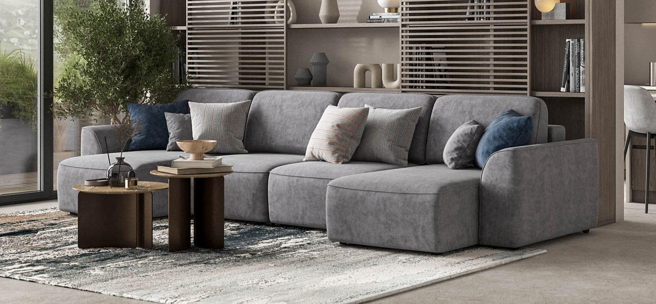 П-образный диван Кинг Модуль велюр Роял агат