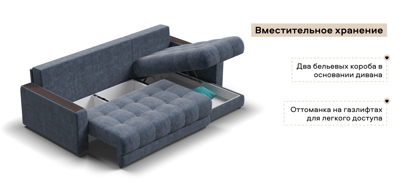 Угловой диван Босс Классик велюр Роял синий