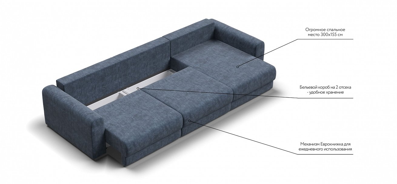 Модульный угловой диван Ричмонд Модуль Макс велюр Роял синий