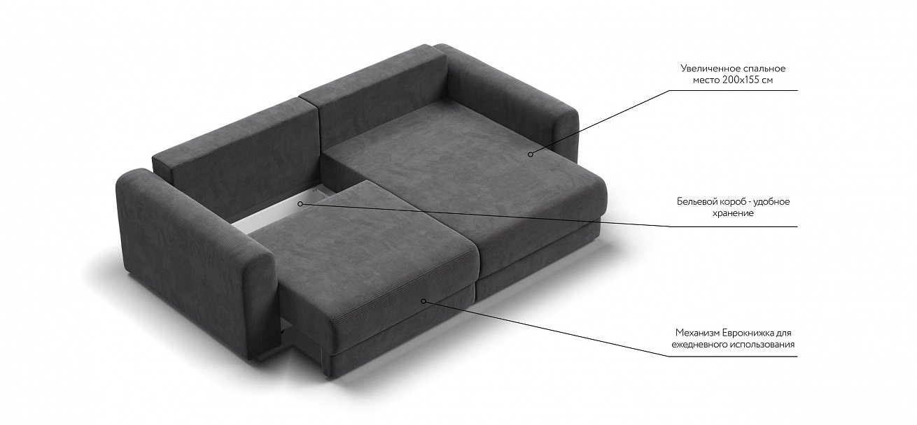 Модульный угловой диван Ричмонд Модуль Вельвет Корд графит