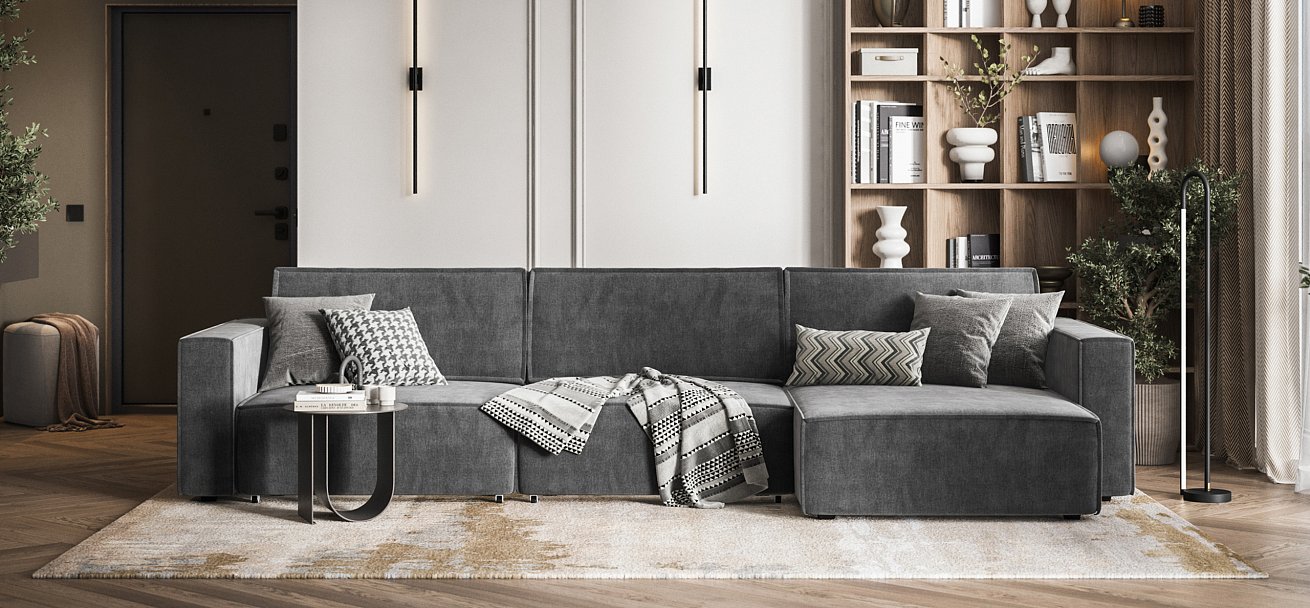 Угловой диван Босс Софт Модуль Макс велюр Монолит серый