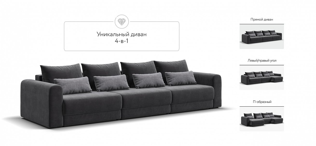 Модульный диван Ричмонд Модуль Макс Вельвет Корд графит