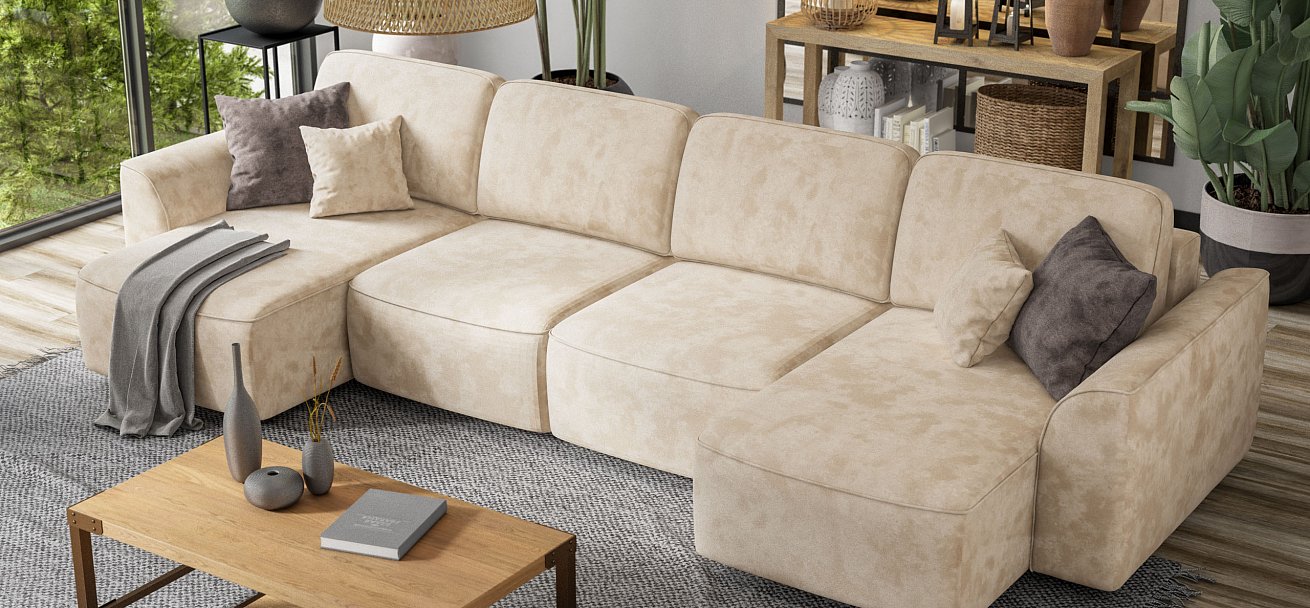 П-образный диван Кинг Модуль велюр Алькантара пепел