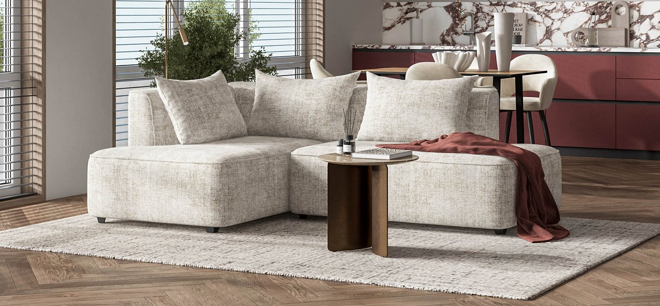 Угловой диван левый Кинг Твин Шенилл Смарт кварц