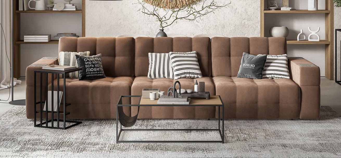 Диван Босс ХО Макс велюр Монолит мокко / Дымчатый Крафт