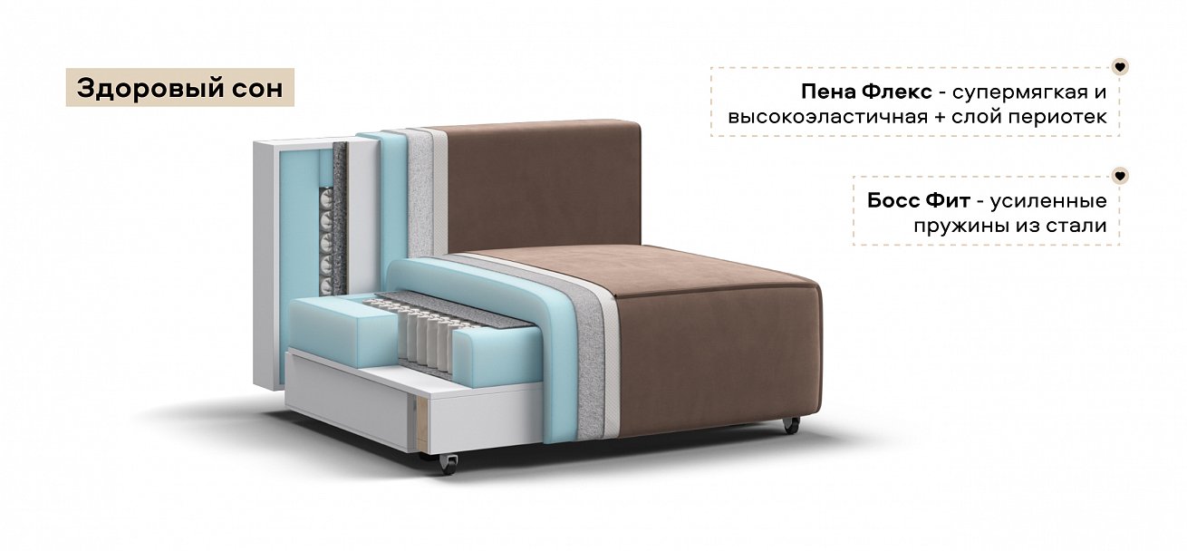 П-образный диван Босс Софт Модуль велюр Монолит мокко