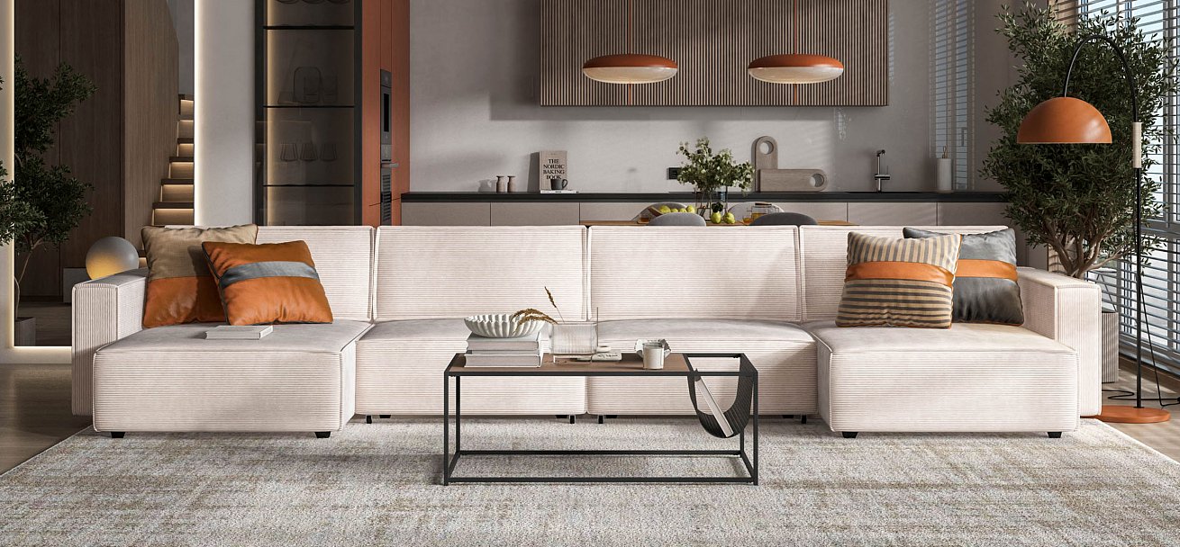 П-образный диван Босс Софт Модуль Вельвет Корд бежевый