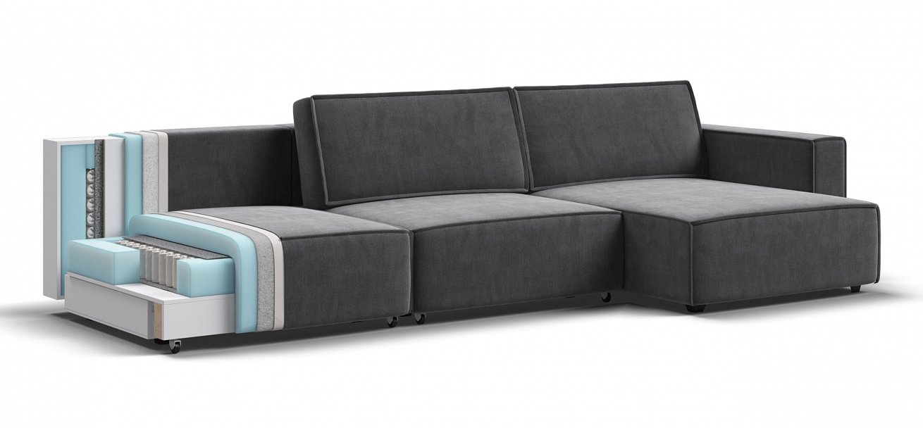 Угловой диван Босс Софт Модуль Макс велюр Монолит серый