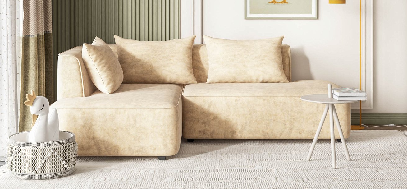 Угловой диван левый Кинг Твин велюр Роял шампань