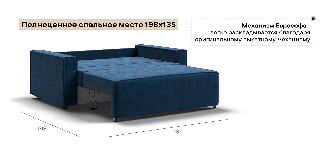 Диван Норд двухместный велюр Монолит синий