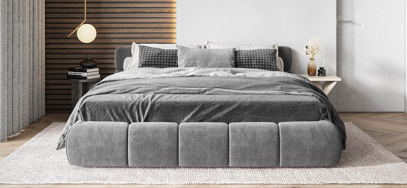 Босс Дрим Кровать+ПМ 160*200 велюр Монолит серый