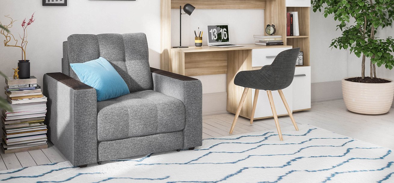 Босс кресло-кровать Рогожка Мальмо серый