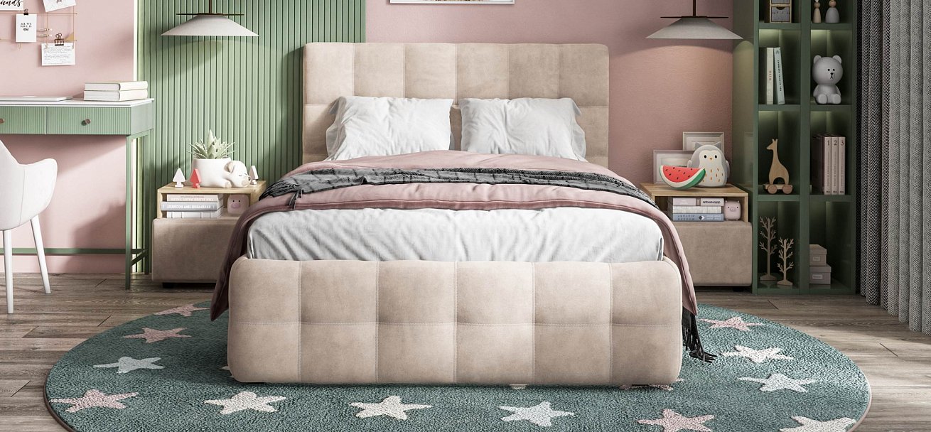 Босс Кровать+ПМ 140*200 Велюр Монолит латте