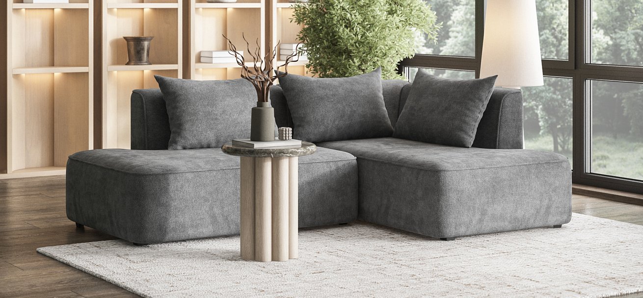 Угловой диван правый Кинг Твин Шенилл Клауд графит