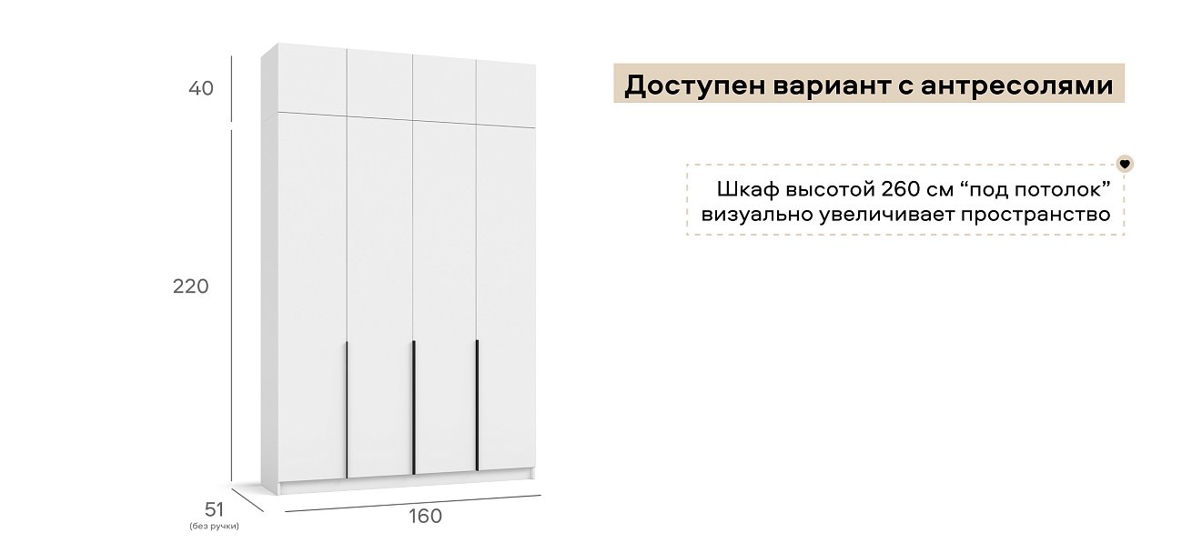 Рим 160 шкаф распашной 4Д 01 Белый