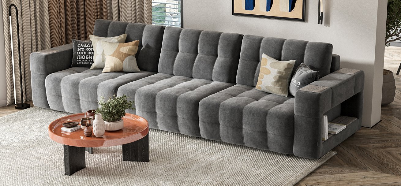 Диван Босс ХО Макс велюр Монолит серый / Камень