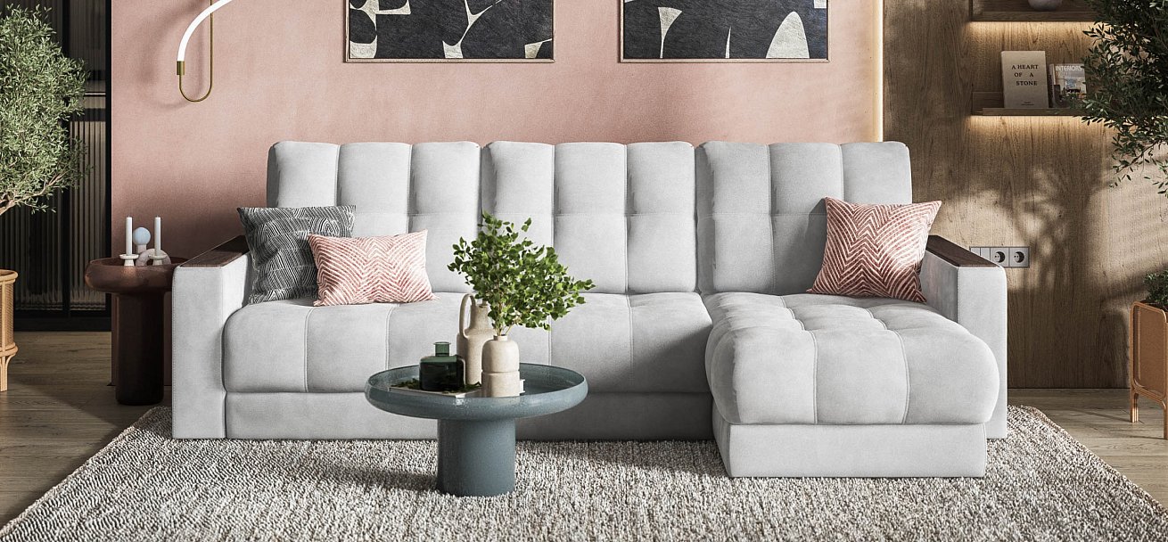 Угловой диван Босс Классик велюр Монолит сталь