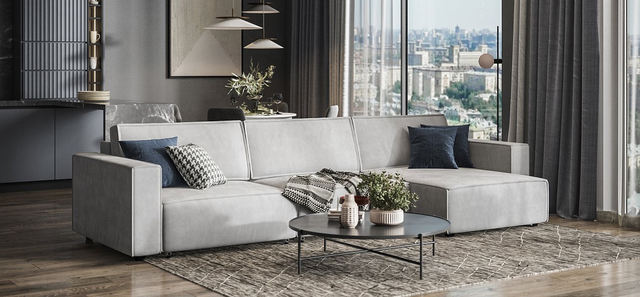 Угловой диван Босс Софт Модуль Макс велюр Монолит сталь