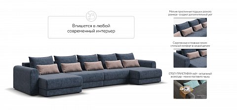 Модульный п-образный диван Ричмонд Модуль велюр Роял синий 3