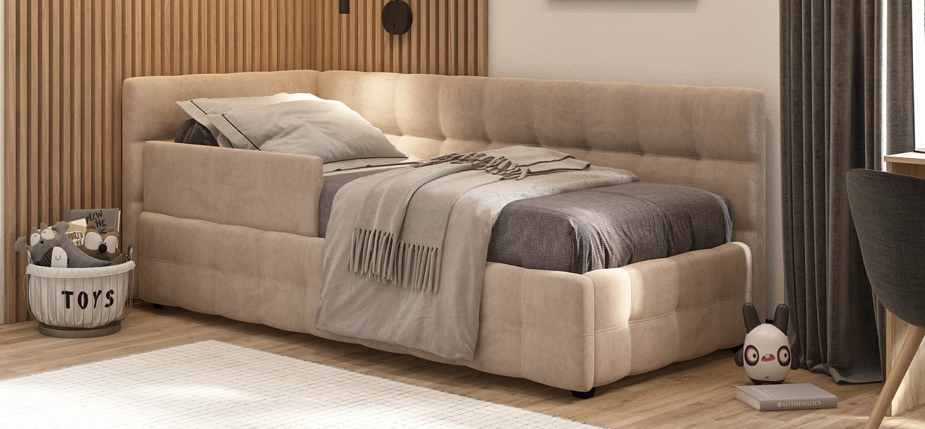 Босс Мини Кровать+ПМ 90*200 велюр Монолит латте